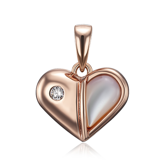 Срібна позолочена підвіска з перламутром та фіанітом. Артикул HJP-869-ROSE-P/17/4510