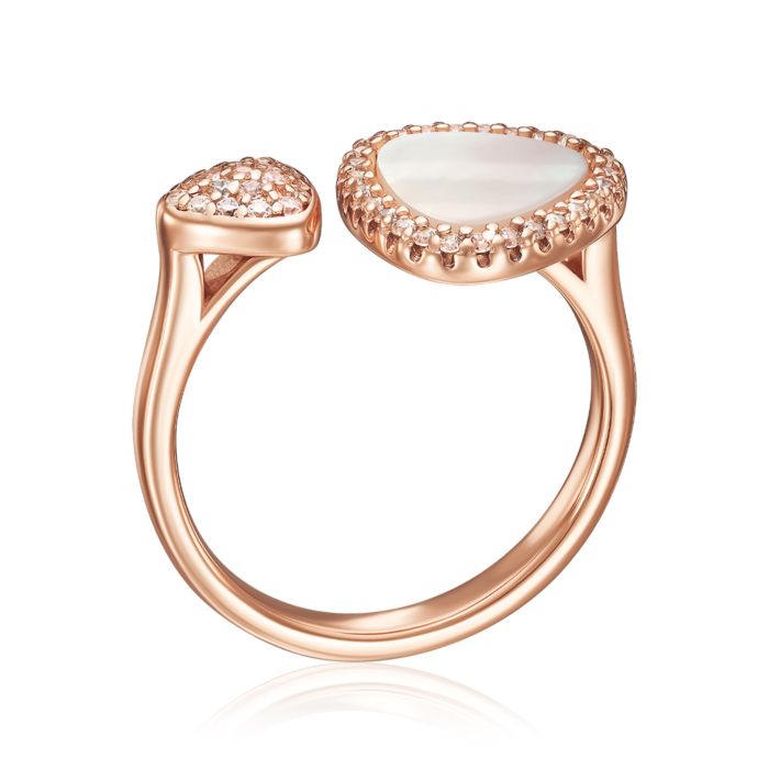 Серебряное кольцо с перламутром и фианитами. Артикул HJR-1739-7-ROSE-R/17/1090