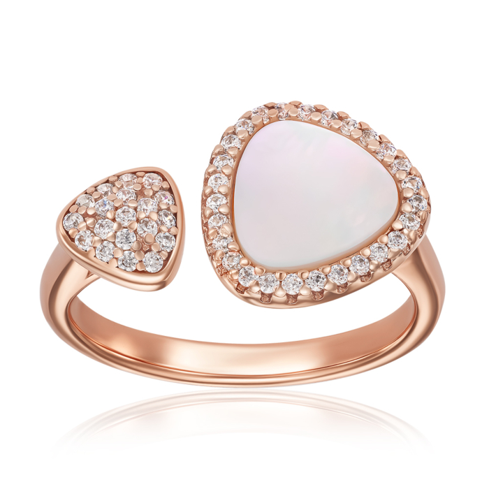 Серебряное кольцо с перламутром и фианитами. Артикул HJR-1739-7-ROSE-R/17/1090