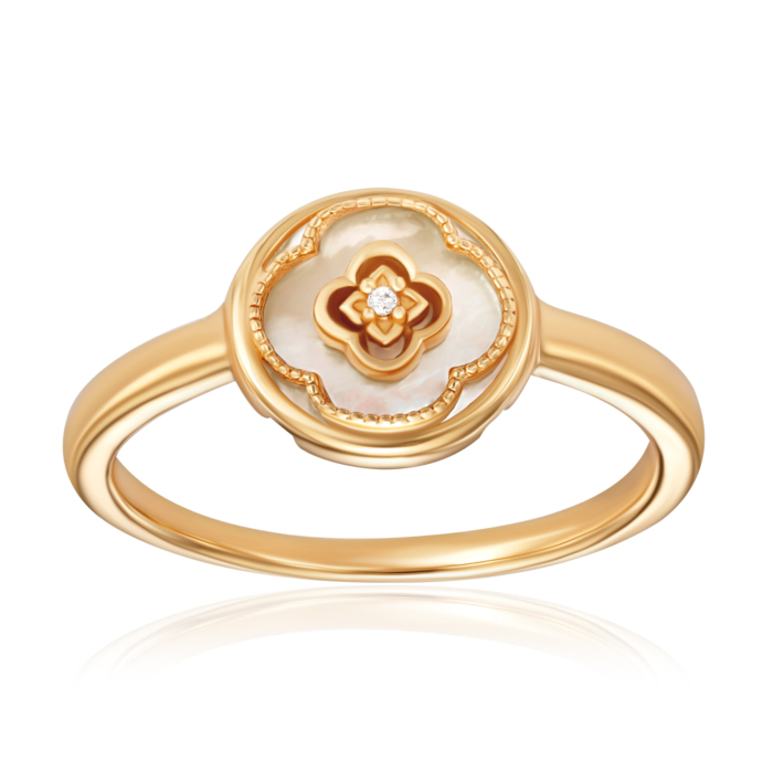 Серебряное кольцо с перламутром и фианитом. Артикул HJR-2150-GOLD-R/20/1090