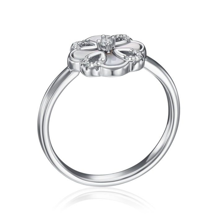 Срібна каблучка з фіанітами та перламутром. Артикул HJR-2157-S-R/12/1090