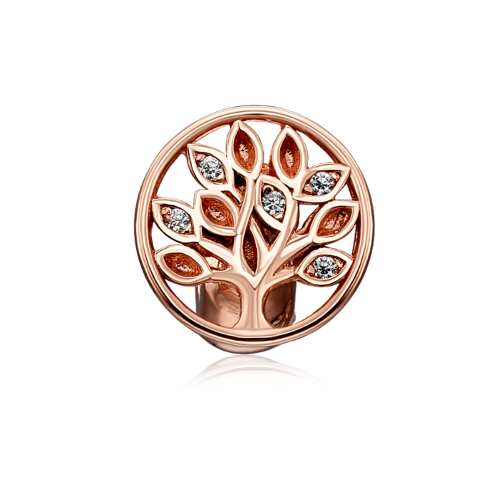 Срібна позолочена намистина-шарм з фіанітами. Артикул HSZ-1182-ROSE-P/17/1