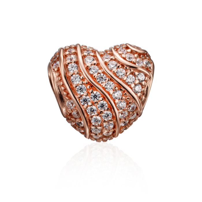 Срібна позолочена намистина-шарм з фіанітами. Артикул HSZ-1493-W-ROSE-P/17/1