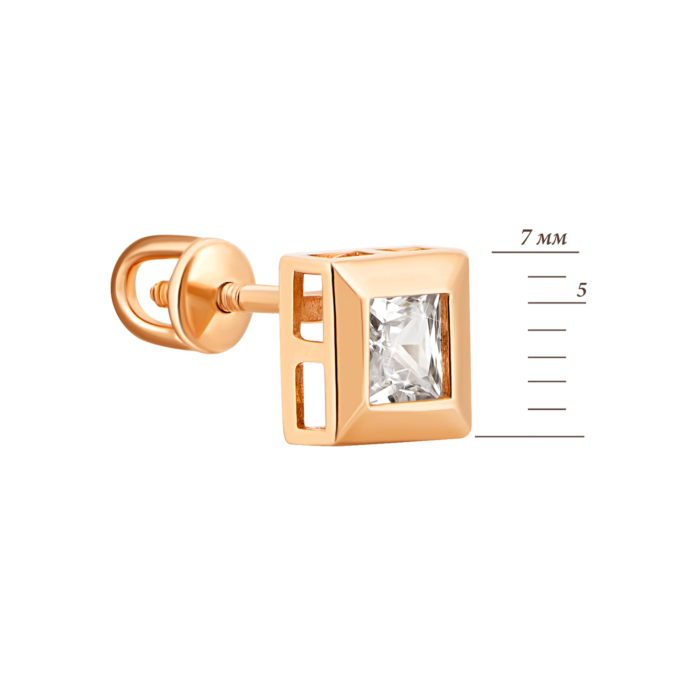 Золотые пуссеты с фианитом. Артикул UG5IMS1557c