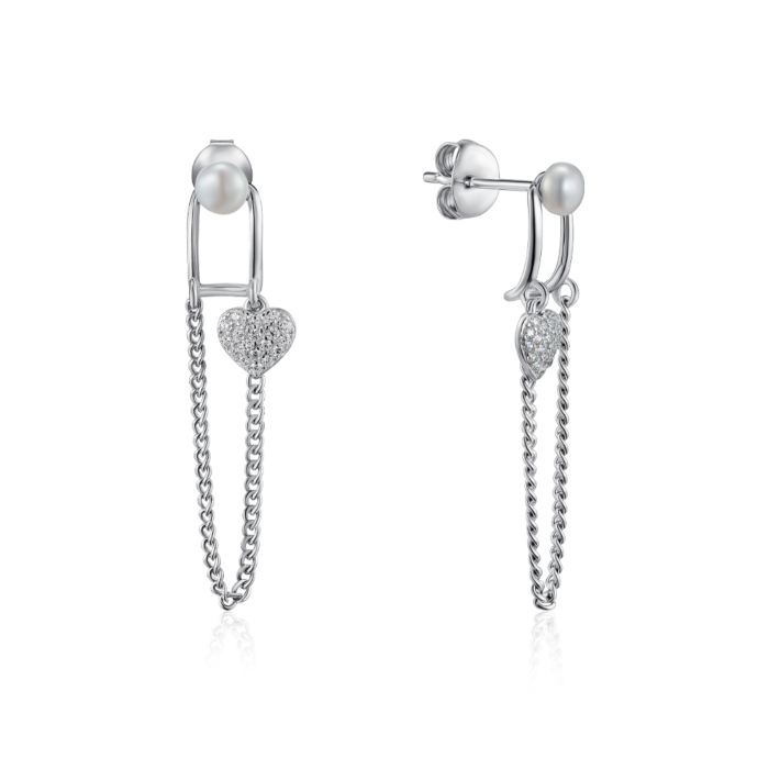 Срібні сережки з перлиною та фіанітами. Артикул JB03204-E/12/4920