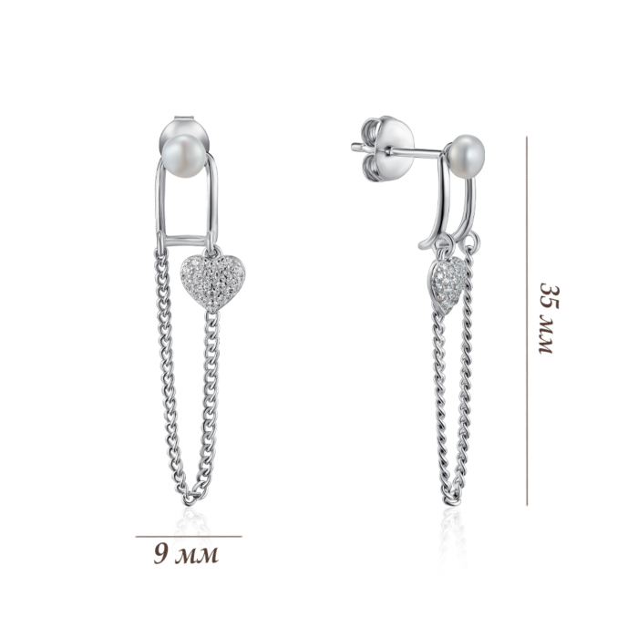Срібні сережки з перлиною та фіанітами. Артикул JB03204-E/12/4920