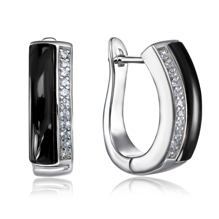 Срібні сережки з керамікою і фіанітами. Артикул JERY10571KL--W-E/12/1