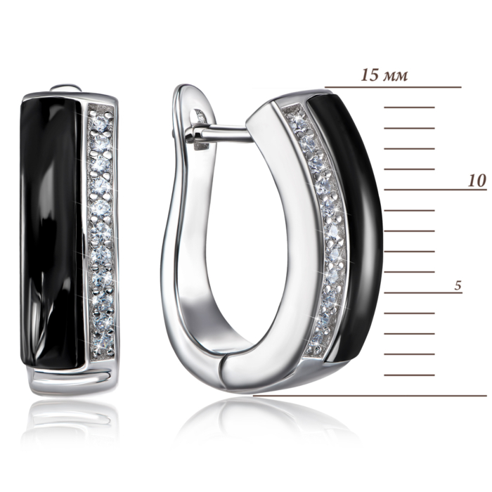 Срібні сережки з керамікою і фіанітами. Артикул JERY10571KL--W-E/12/1