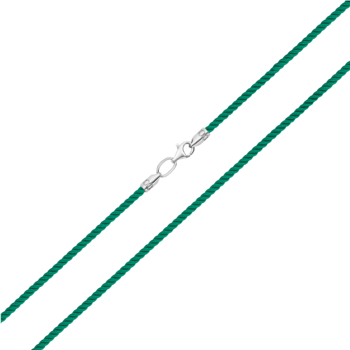 Ювелирный шнурок с серебряным замком. Артикул UG55SGrit2mm Green ROD ш