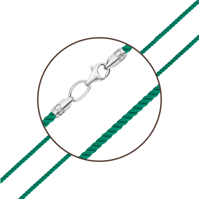 Ювелирный шнурок с серебряным замком. Артикул UG55SGrit2mm Green ROD ш