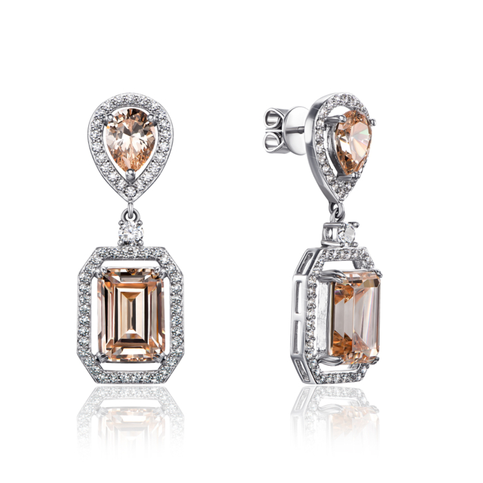 Серебряные серьги-подвески с фианитами. Артикул KPCZ12834-E/12/1