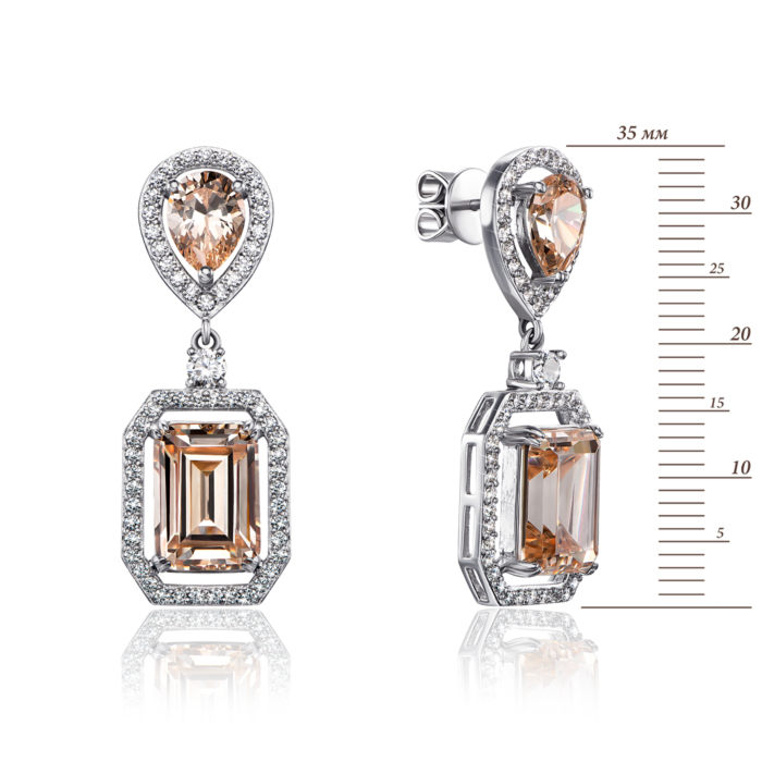 Серебряные серьги-подвески с фианитами. Артикул KPCZ12834-E/12/1