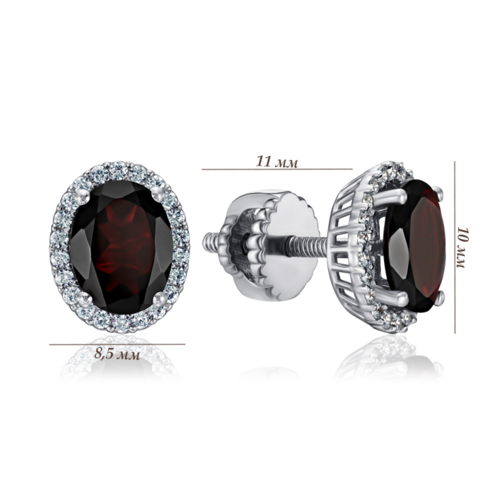 Срібні сережки з гранатом та фіанітами. Артикул KRS 182-GR-E/12/5050