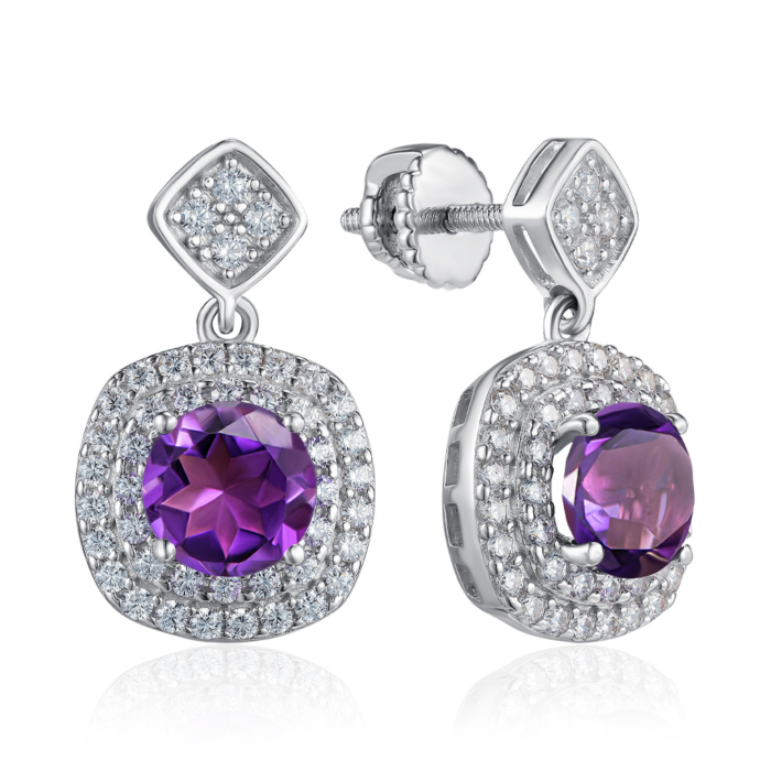 Серебряные серьги с аметистом и фианитами. Артикул KRS_599-AM-E/12/5630