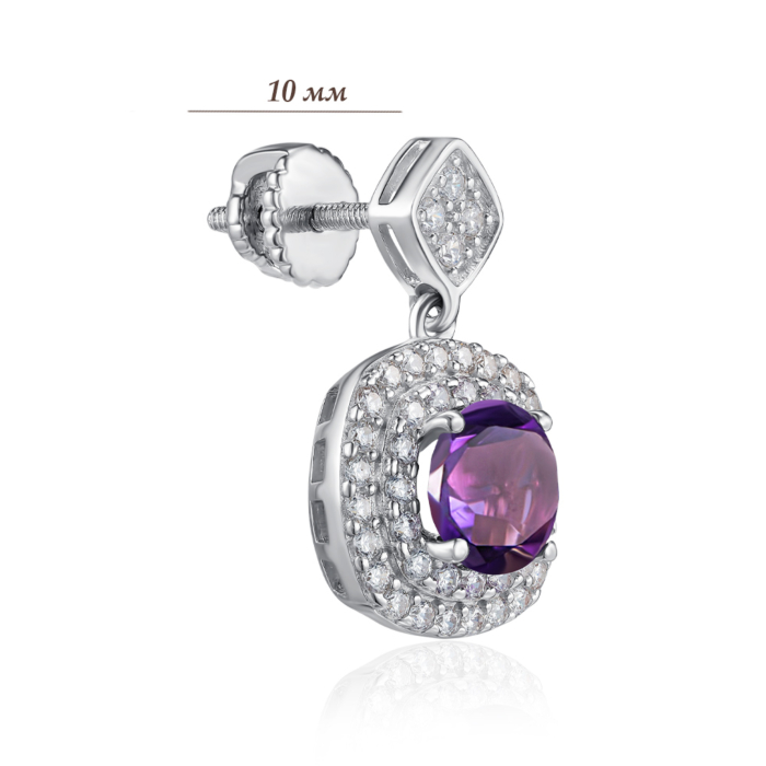 Серебряные серьги с аметистом и фианитами. Артикул KRS_599-AM-E/12/5630