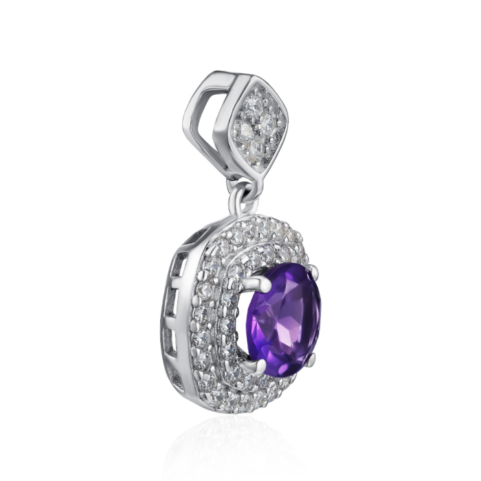 Срібна підвіска з аметистом і фіанітами. Артикул KRS_599-AM-P/12/5630