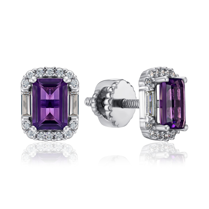 Срібні сережки з аметистом та фіанітами. Артикул KRS 607-AM-E/12/6209