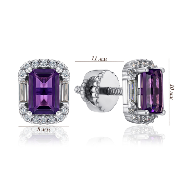 Срібні сережки з аметистом та фіанітами. Артикул KRS 607-AM-E/12/6209