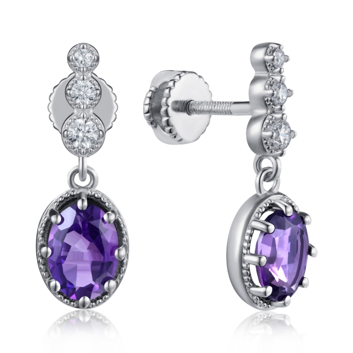 Серебряные серьги с аметистом и фианитами. Артикул KRS_623-AM-E/12/5272