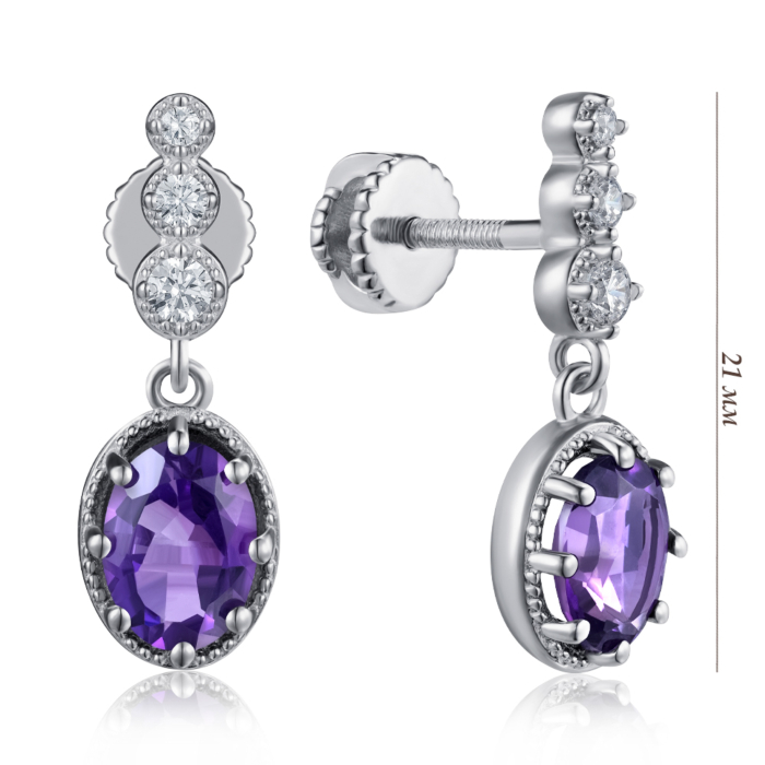 Серебряные серьги с аметистом и фианитами. Артикул KRS_623-AM-E/12/5272
