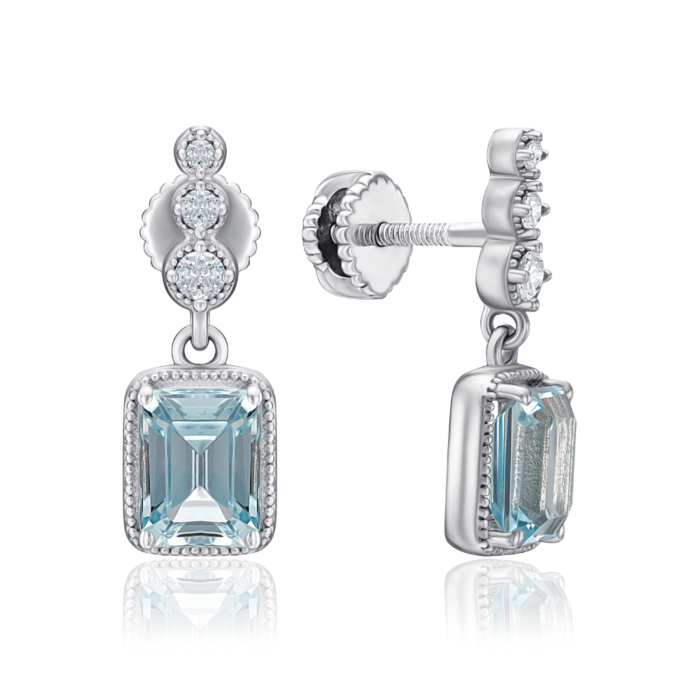 Срібні сережки з топазом та фіанітами. Артикул KRS_624-TOP-E/12/16050