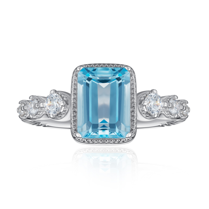 Срібна каблучка з топазом та фіанітами. Артикул KRS_624-TOP-R/12/16050