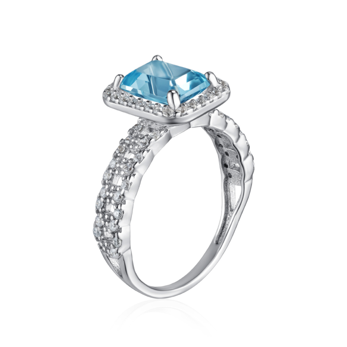 Срібна каблучка з топазом та фіанітами. Артикул KRS_652-TOP-R/12/16050