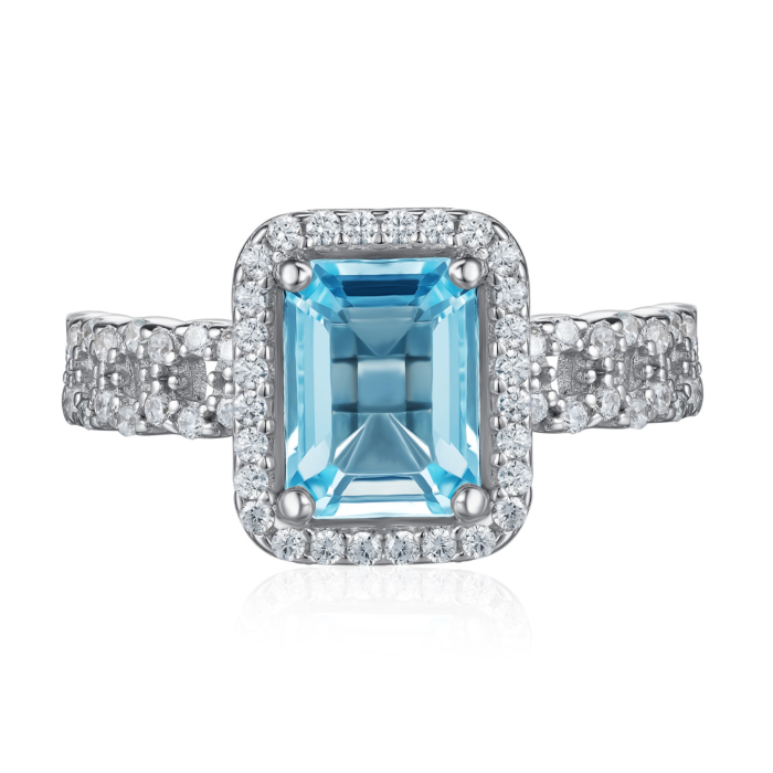 Срібна каблучка з топазом та фіанітами. Артикул KRS_652-TOP-R/12/16050