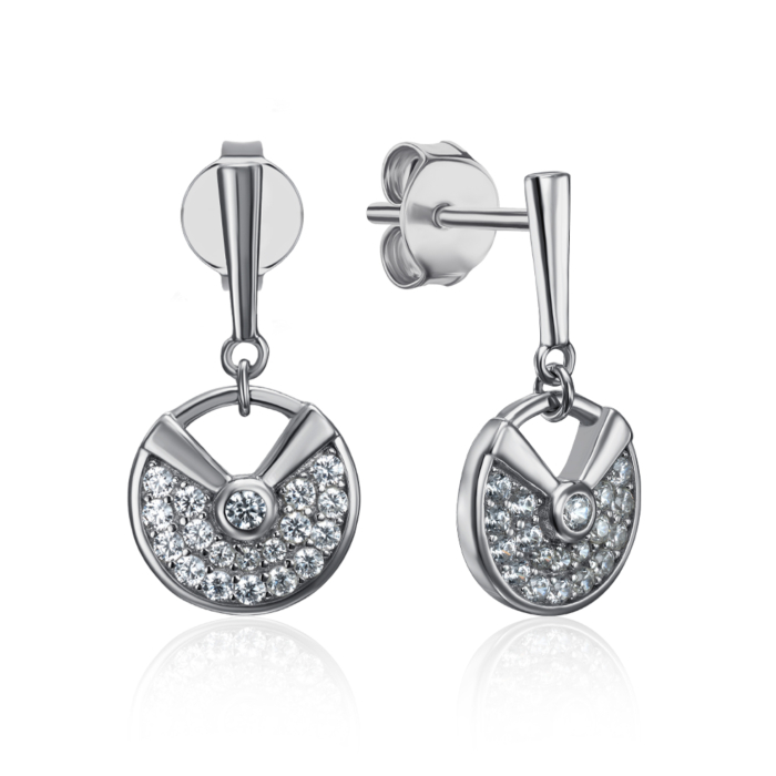 Сережки-підвіски з фіанітами. Артикул ME15310A-E/12/1