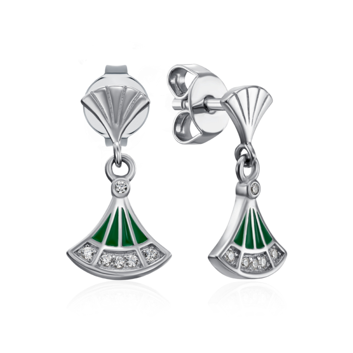 Срібні пусети з фіанітами та емаллю. Артикул ME15327A-E/12/1810