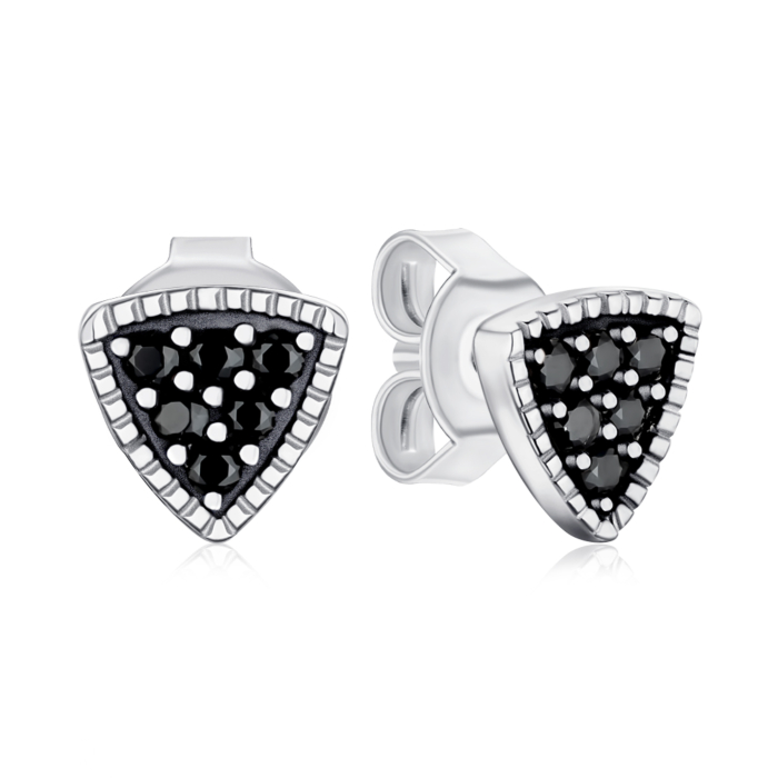 Срібні сережки-пусети з чорними фіанітами ME15388A-E/12/526