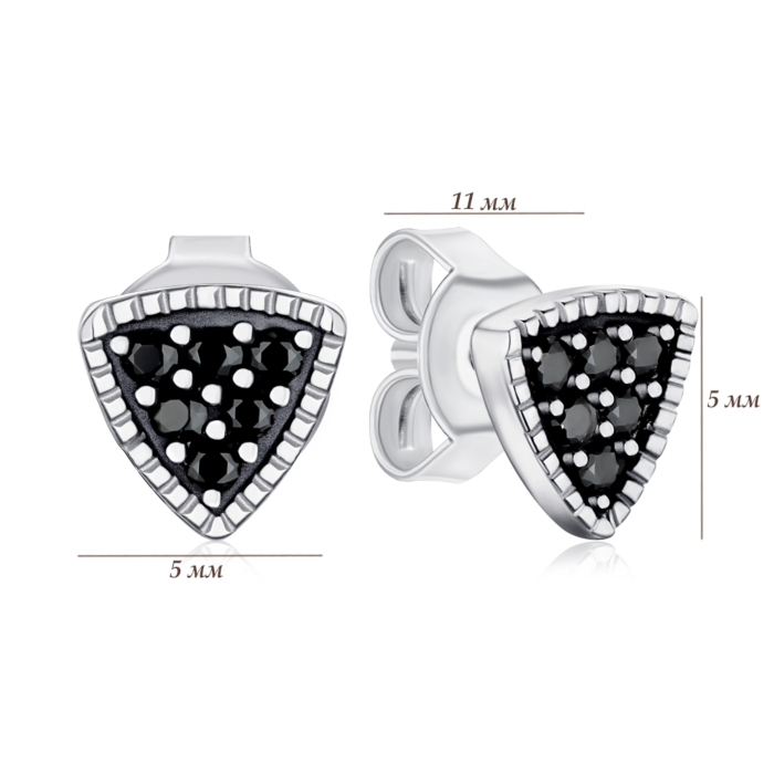 Срібні сережки-пусети з чорними фіанітами ME15388A-E/12/526