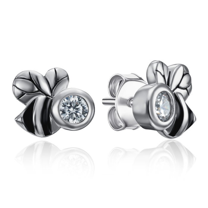 Срібні пусети з фіанітом та емаллю. Артикул ME15436A-E/12/627