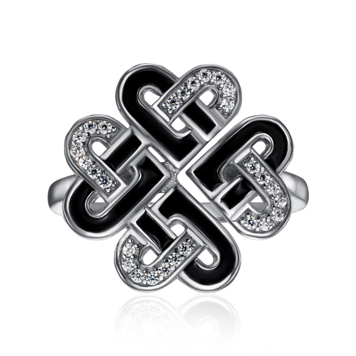 Срібна каблучка з фіанітами та емаллю. Артикул ML14360A-R/12/1676