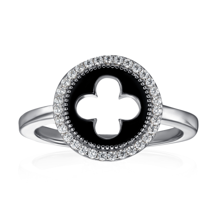 Серебряное кольцо с фианитами и эмалью. Артикул ML14421A-R/12/627