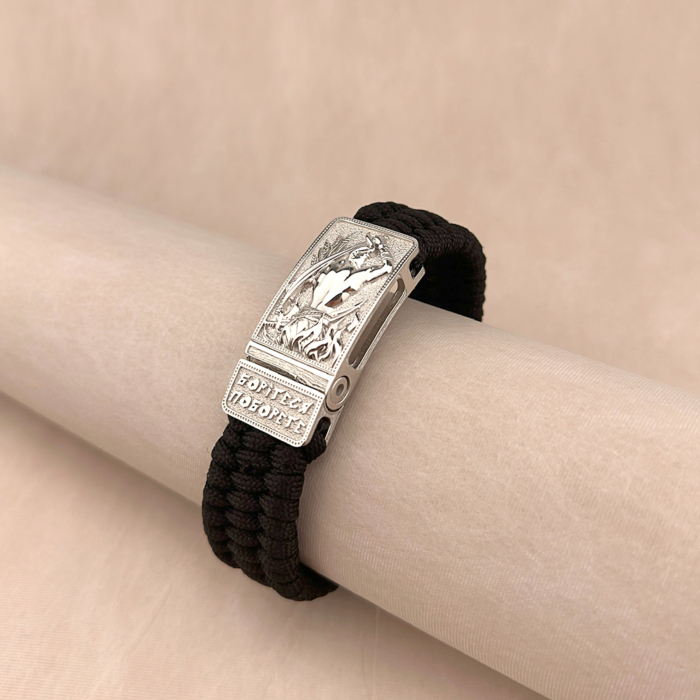 Серебряный браслет с черным синтетическим шнурком 90163/12/1