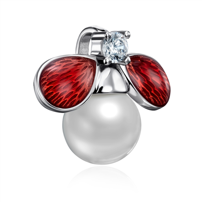 Срібна підвіска з перлиною, фіанітом та склом. Артикул MP14250A-P/12/4511