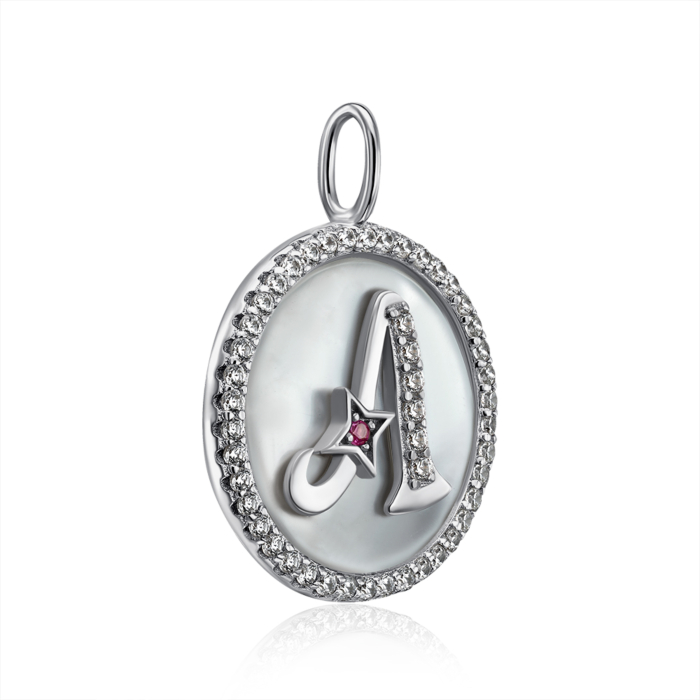 Срібна підвіска з фіанітами та перламутром. Артикул MP14287A-P/12/4489