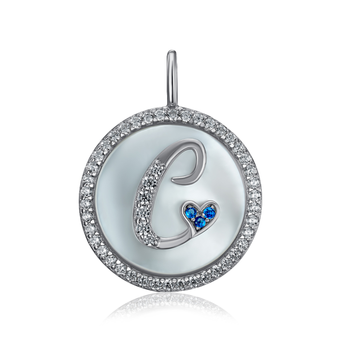 Срібна підвіска з фіанітами та перламутром. Артикул MP14289A-P/12/4500