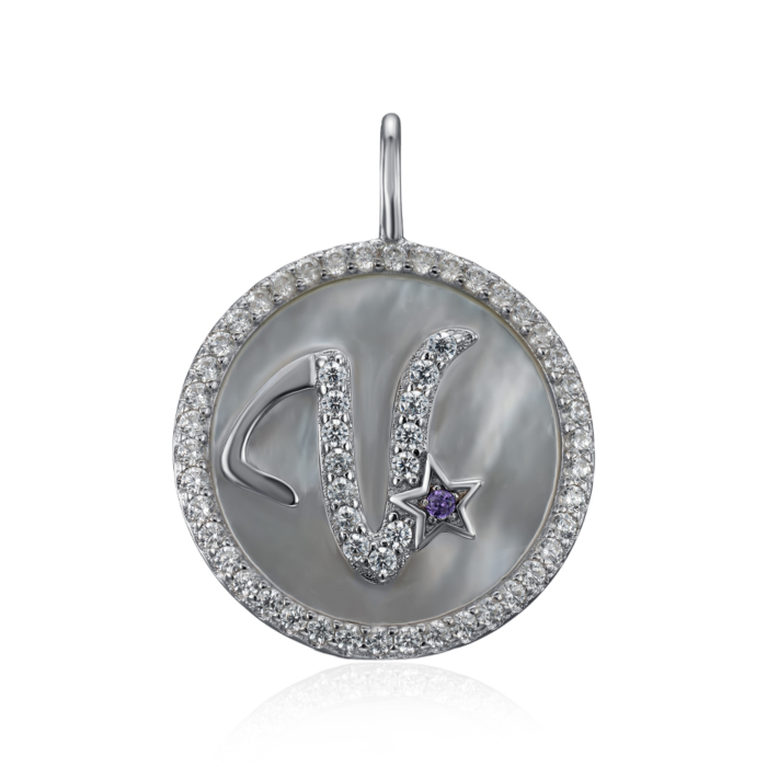 Срібна підвіска з фіанітами та перламутром. Артикул MP14291A-P/12/4490