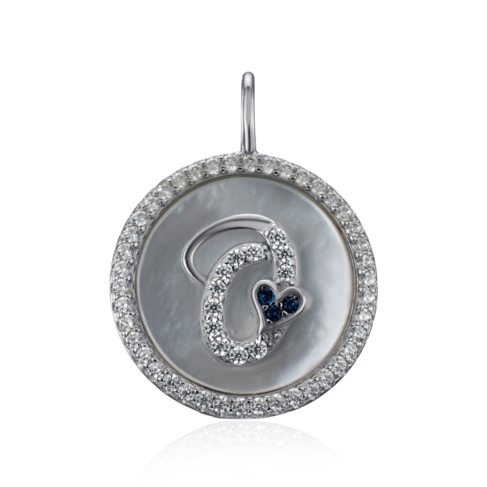 Срібна підвіска з фіанітами та перламутром. Артикул MP14293A-P/12/4500