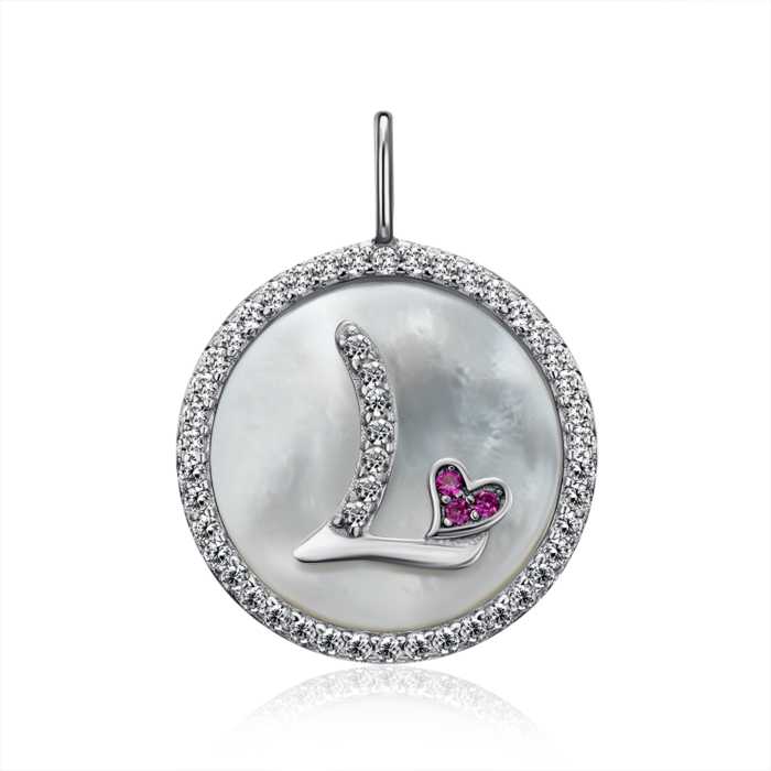 Срібна підвіска з фіанітами та перламутром. Артикул MP14294A-P/12/4489