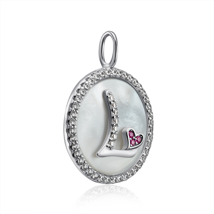 Срібна підвіска з фіанітами та перламутром. Артикул MP14294A-P/12/4489