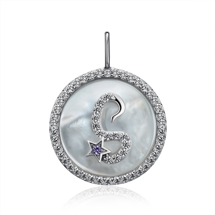 Срібна підвіска з фіанітами та перламутром. Артикул MP14295A-P/12/4490