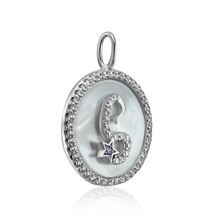 Срібна підвіска з фіанітами та перламутром. Артикул MP14295A-P/12/4490