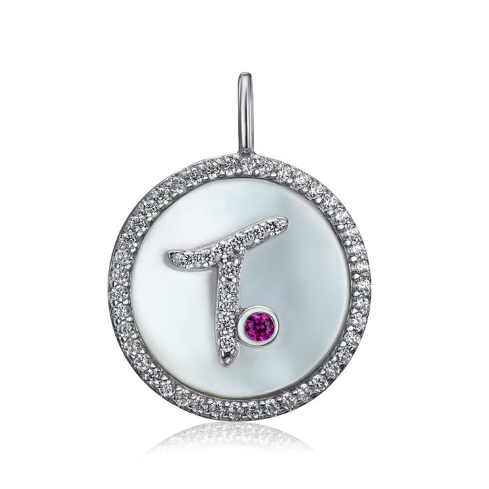 Срібна підвіска з фіанітами та перламутром. Артикул MP14302A-P/12/4489