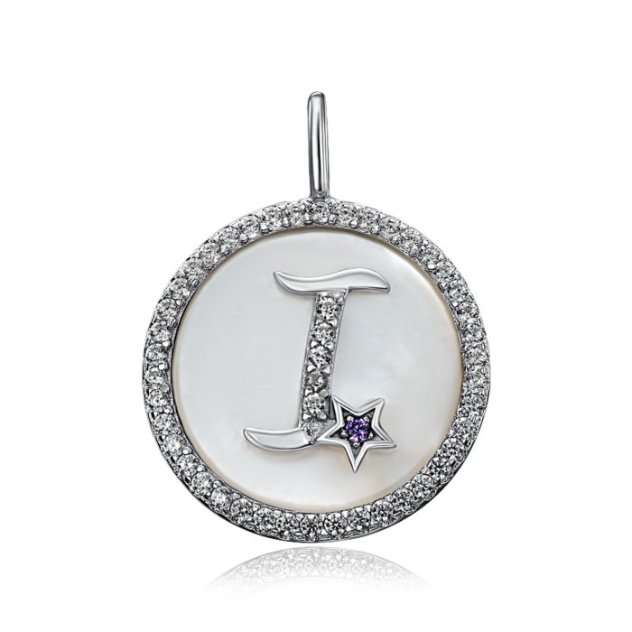 Срібна підвіска з фіанітами та перламутром. Артикул MP14305A-P/12/4490