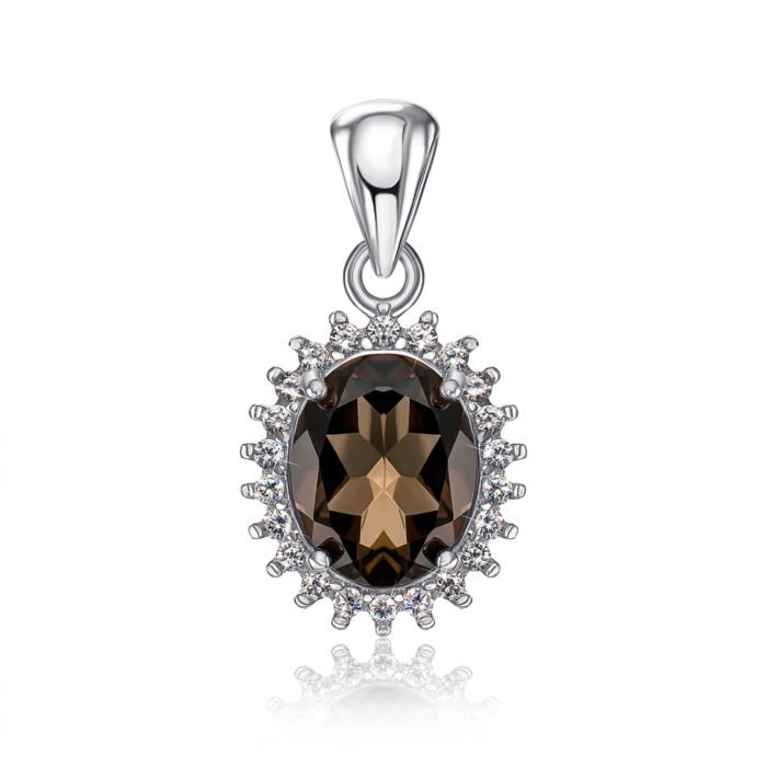 Срібна підвіска з раухтопазом і фіанітами. Артикул NA-463-P/12/6211