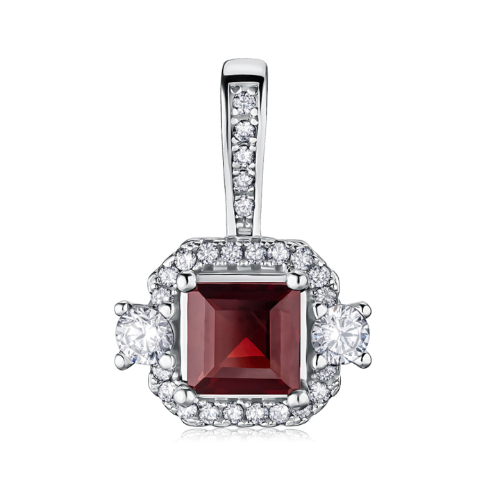 Срібна підвіска з гранатом та фіанітами. Артикул NA389-P/12/5052