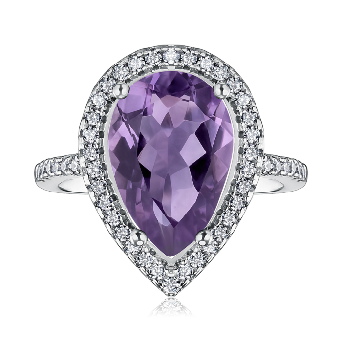 Срібна каблучка з аметистом та фіанітами NA393-R/12/7245